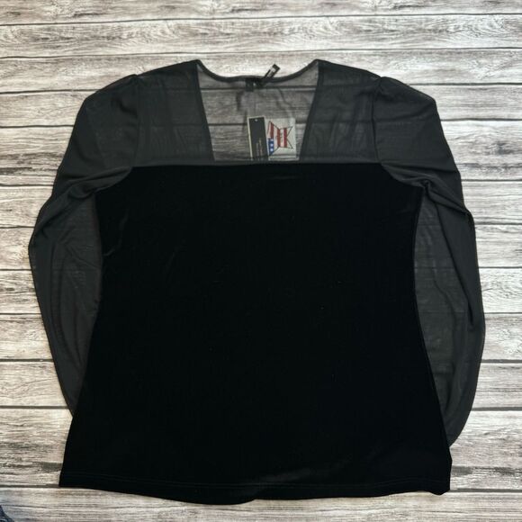 Susan Lawrence Women's Pullover Black Velour Mesh Blouse M Med Medium Bubble NWT - Picture 12 of 13